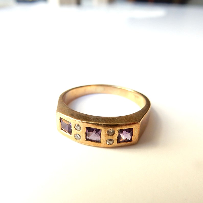 Vintage 9ct Gold Amethyst & Spinel Ring US Size 8 1/4