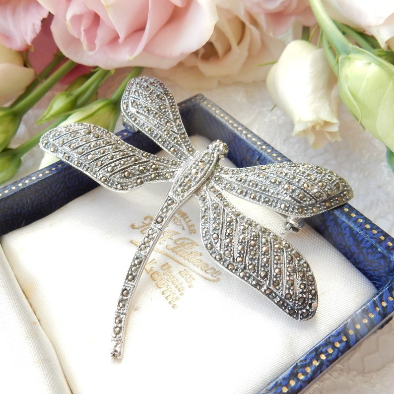 Sterling Silver Marcasite Dragonfly Brooch