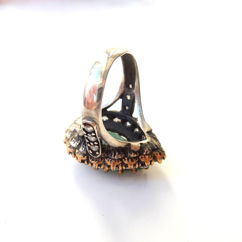 Vintage Solid Silver Green Chalcedony Cocktail Ring US Size 7.5 UK P 1/2