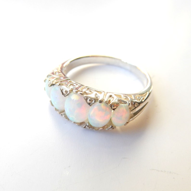 Sterling Silver Opal Five Stone Ring US Size 7 3/4 UK Q