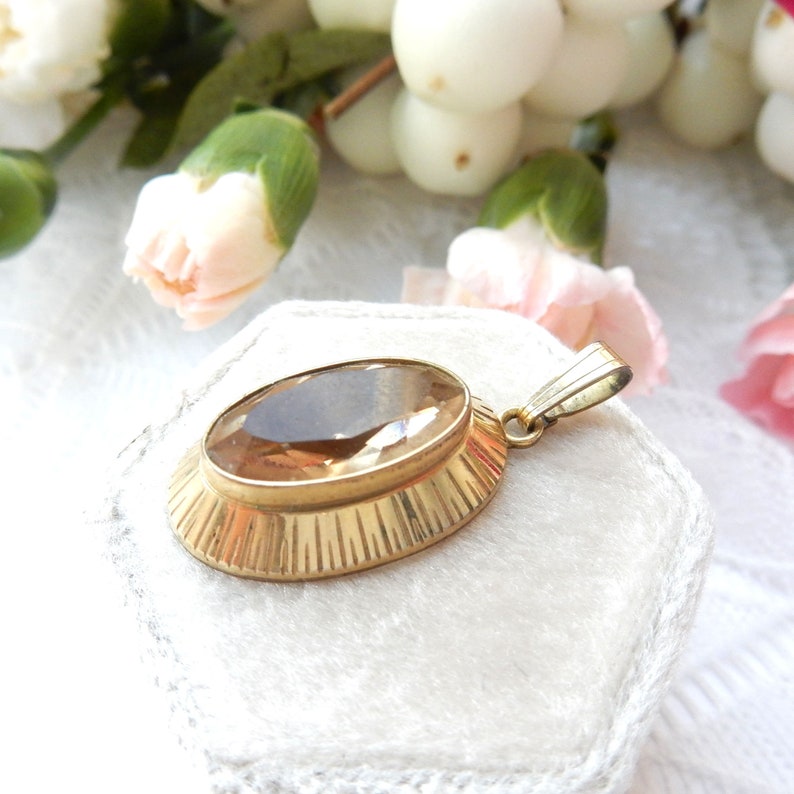 Vintage Rolled Gold Citrine Glass Pendant