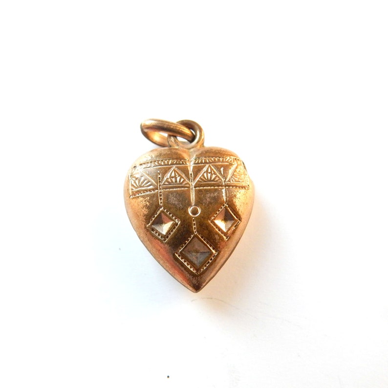 Antique Rolled Gold Hand Chased Heart Charm