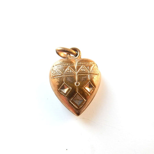 Antique Rolled Gold Hand Chased Heart Charm