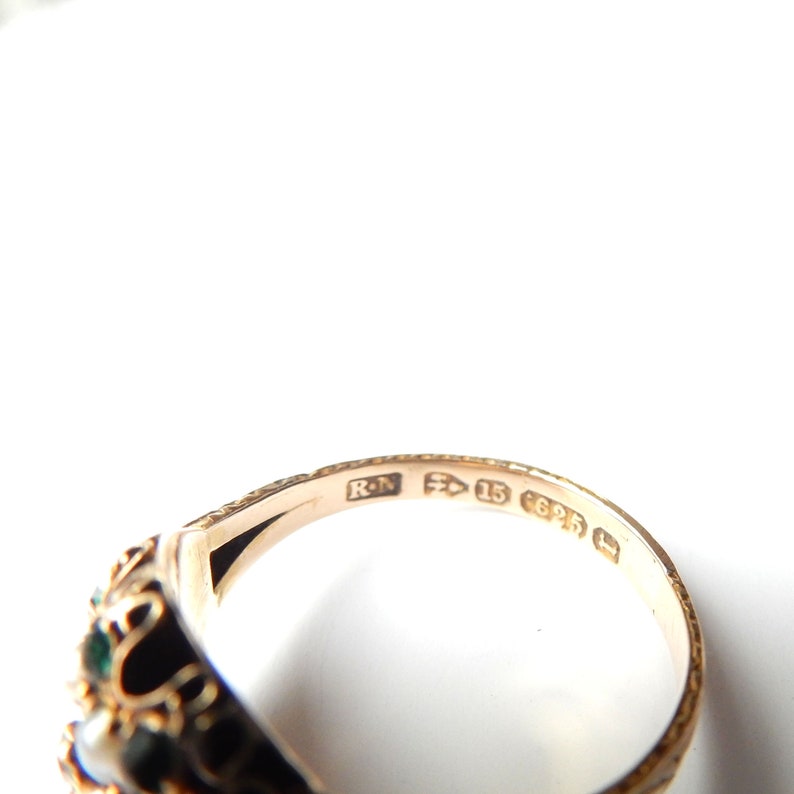 Early Victorian 15ct Gold Amethyst Pearl Emerald & Diamond Ring US Size 6 3/4