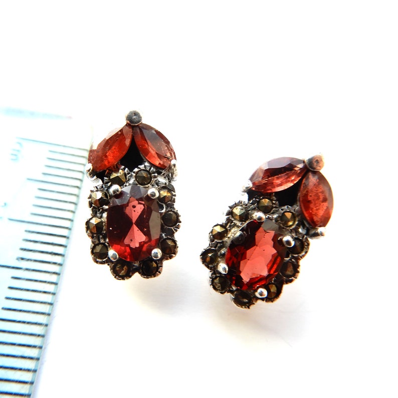 Vintage Sterling Silver Garnet Earrings January Birthstone