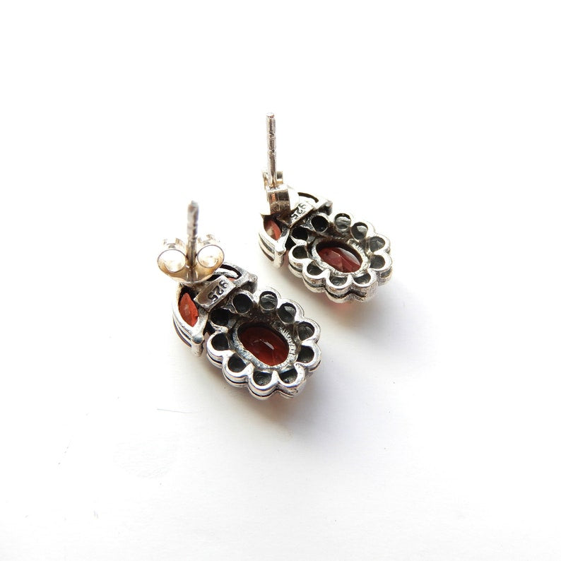 Vintage Sterling Silver Garnet Earrings January Birthstone