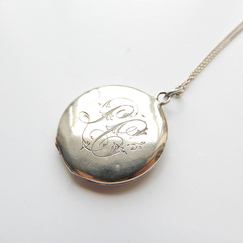 Antique Sterling Siver Guilloche Enamel Locket Necklace
