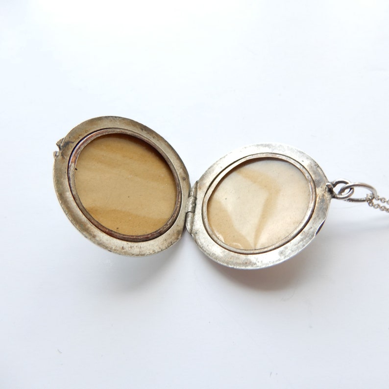 Antique Sterling Siver Guilloche Enamel Locket Necklace