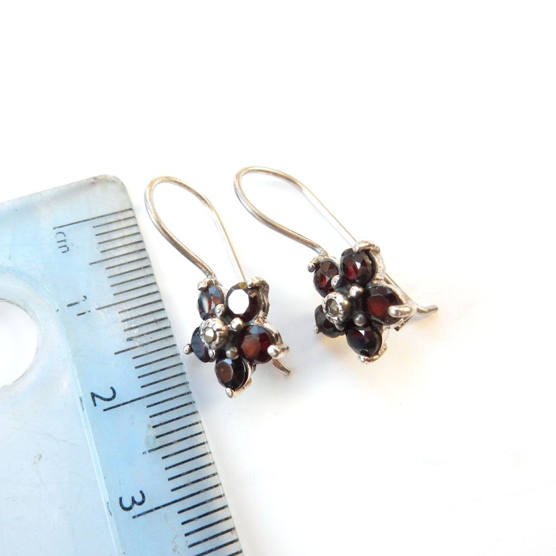 Sterling Silver Garnet Flower Earrings January Birthstone