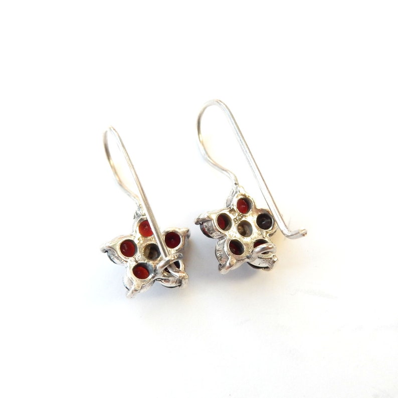 Sterling Silver Garnet Flower Earrings January Birthstone