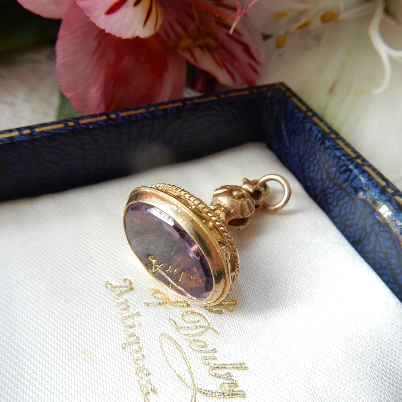 Antique 9ct Gold Amethyst Fob Pendant
