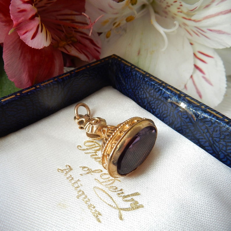 Antique 9ct Gold Amethyst Fob Pendant