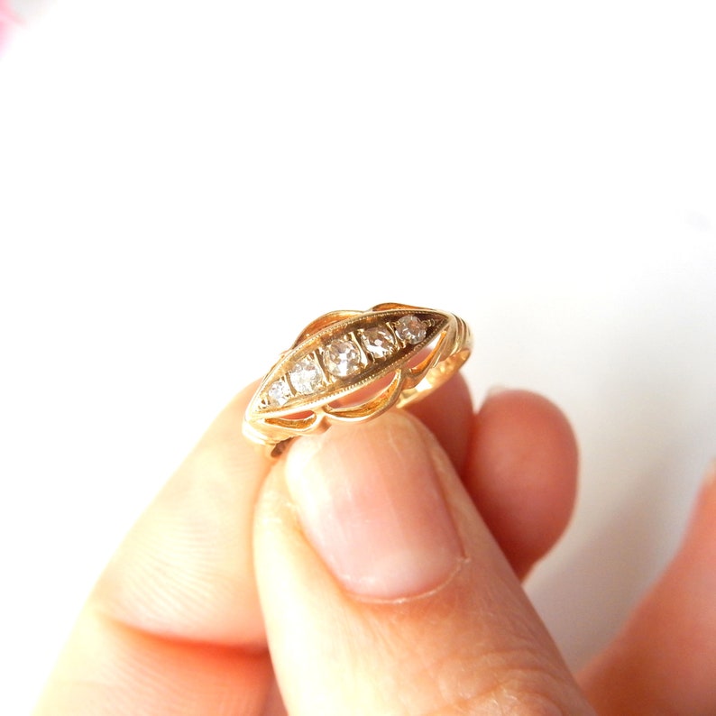 Art Deco 18ct Gold Diamond Five Stone Ring US SIZE 6 1/4 UK N 1/2