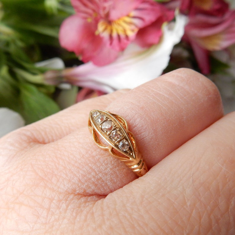 Art Deco 18ct Gold Diamond Five Stone Ring US SIZE 6 1/4 UK N 1/2
