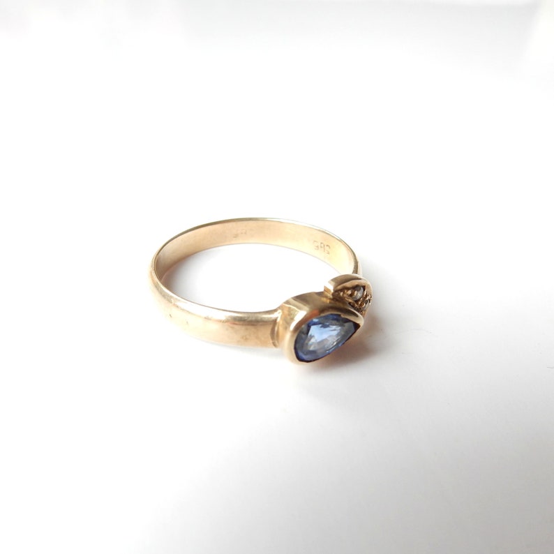 Antique 14ct Gold Sapphire & Diamond Band Ring US Size 8 3/4 UK S September Birthstone