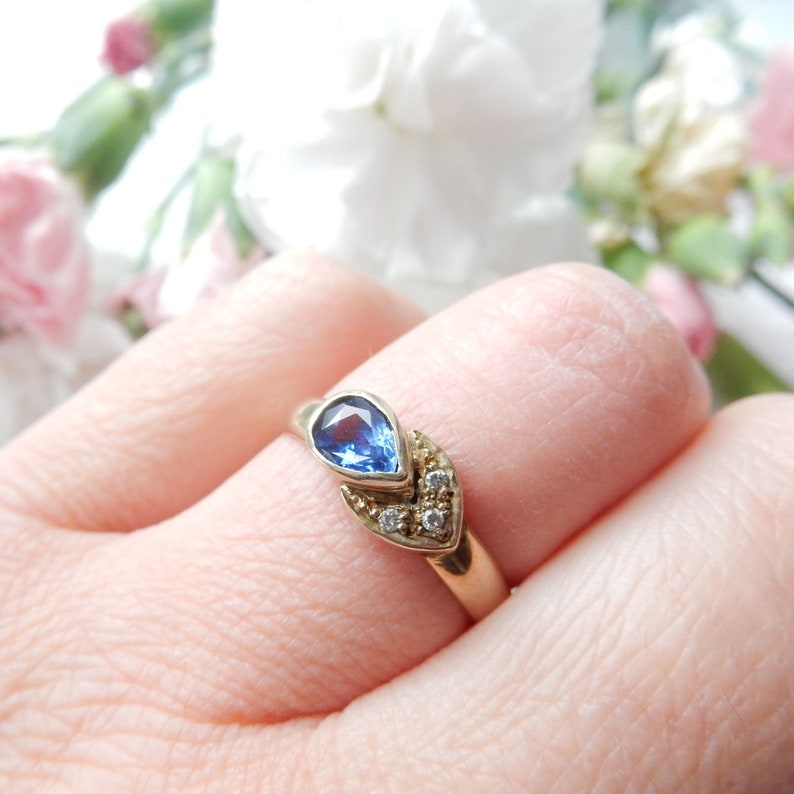 Antique 14ct Gold Sapphire & Diamond Band Ring US Size 8 3/4 UK S September Birthstone