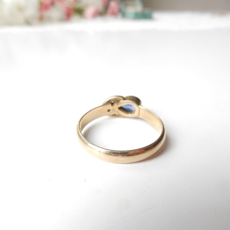 Antique 14ct Gold Sapphire & Diamond Band Ring US Size 8 3/4 UK S September Birthstone