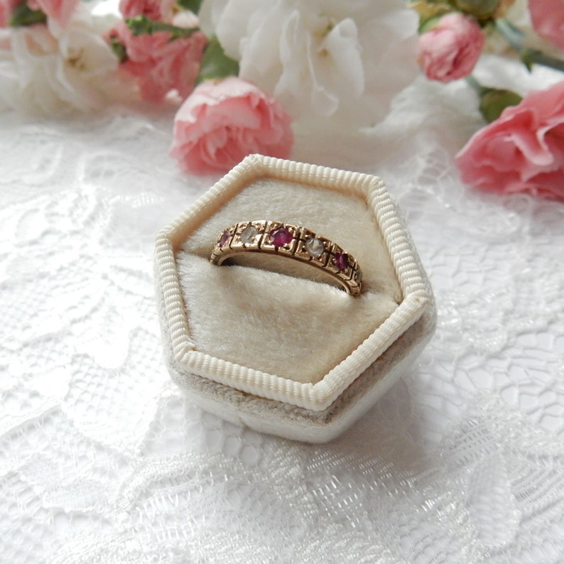 Vintage 9ct Gold Ruby & Spinel Band Ring US Size 6.5 UK O