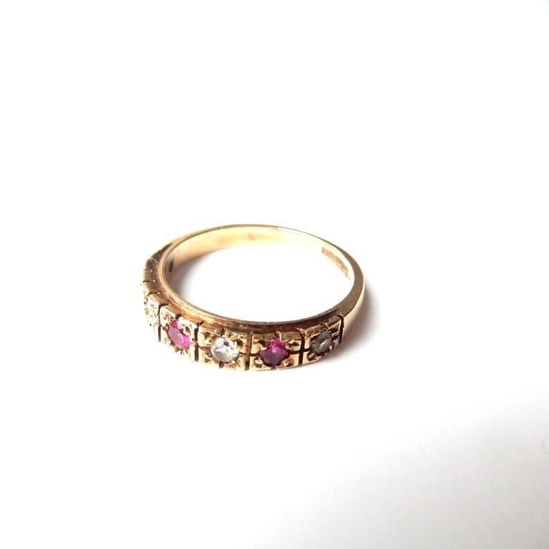 Vintage 9ct Gold Ruby & Spinel Band Ring US Size 6.5 UK O