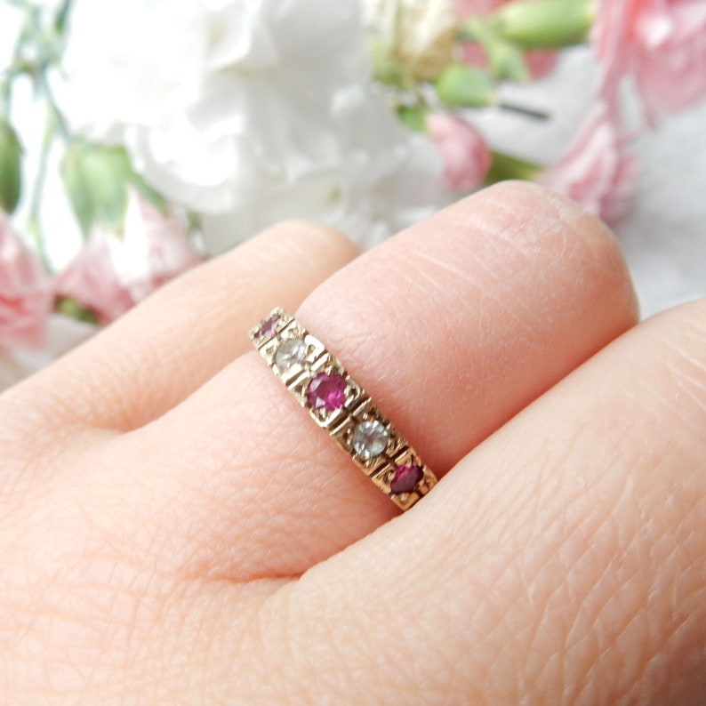 Vintage 9ct Gold Ruby & Spinel Band Ring US Size 6.5 UK O
