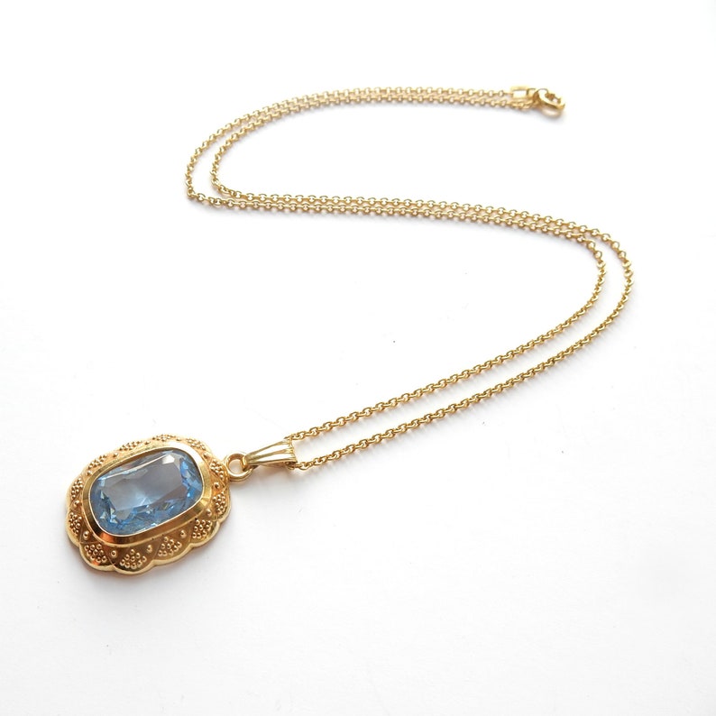 Vintage 14ct Rolled Gold Topaz Glass Pendant Necklace K&L