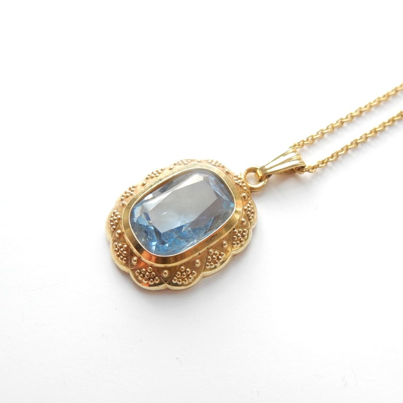 Vintage 14ct Rolled Gold Topaz Glass Pendant Necklace K&L