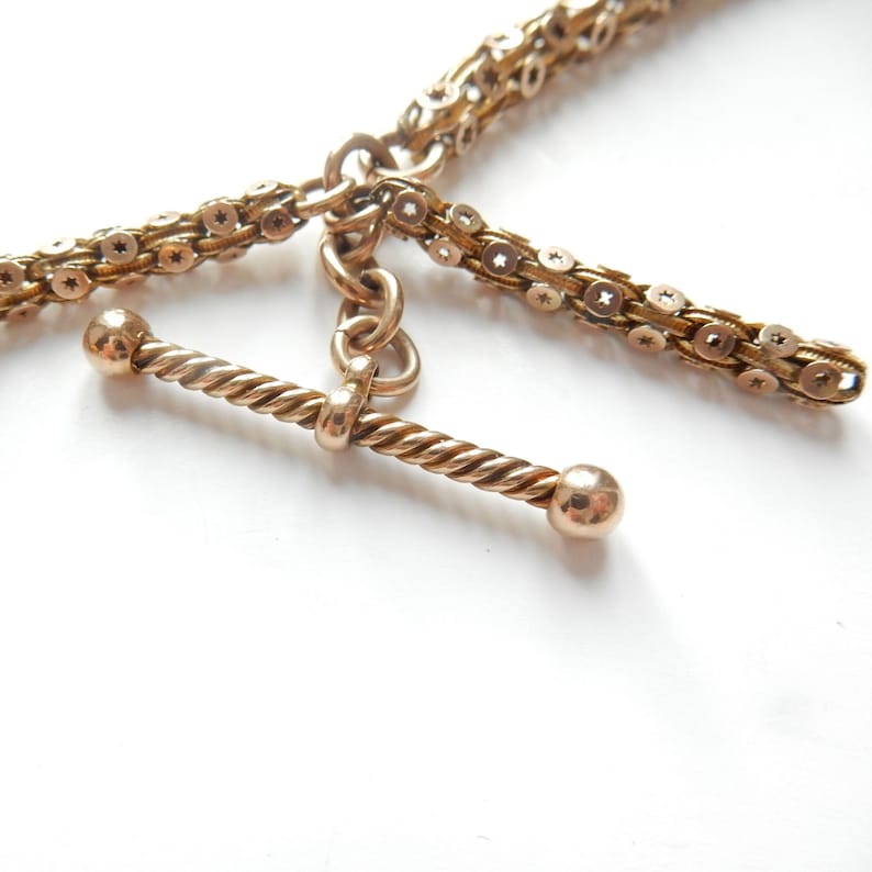 Antique Edwardian 9ct Gold Albert Watch Chain with T Bar & Amber Fob 11" (25.5grams)