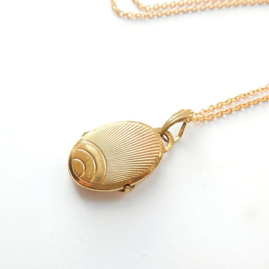 Vintage Rolled Gold Sunburst Locket Necklace