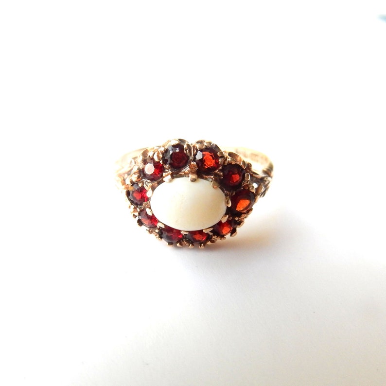 Antique 9ct Gold Opal & Garnet Ring US SIZE 7.5 UK P 1/2