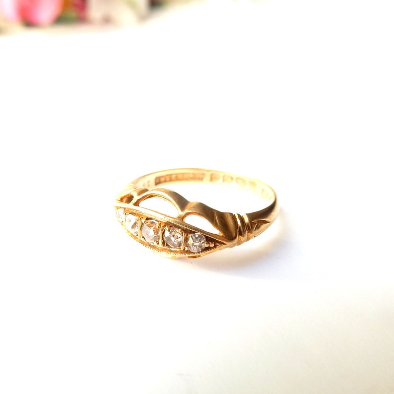 Art Deco 18ct Gold Diamond Five Stone Ring US SIZE 6 1/4 UK N 1/2