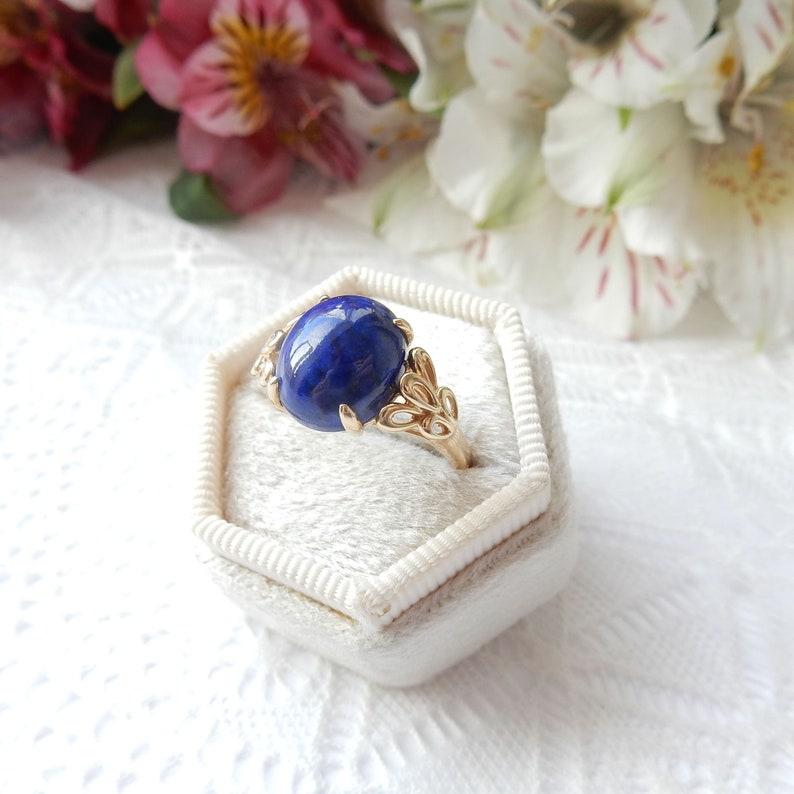 Vintage 9ct Gold Lapis Lazuli Ring US Size 7.5 UK Q
