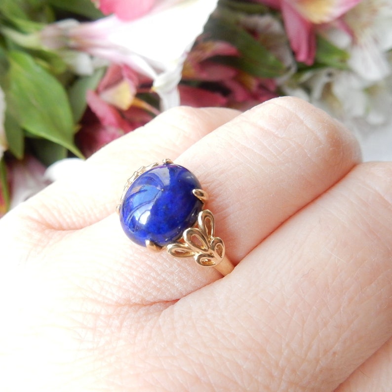 Vintage 9ct Gold Lapis Lazuli Ring US Size 7.5 UK Q