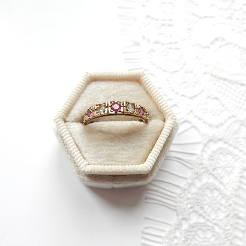 Vintage 9ct Gold Ruby & Spinel Band Ring US Size 6.5 UK O