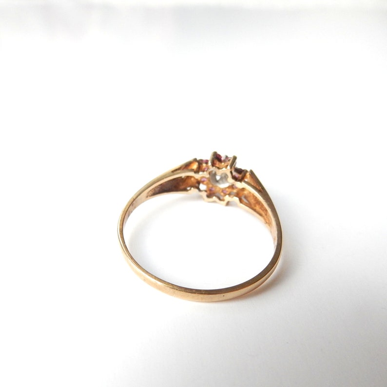 Vintage 9ct Gold Ruby & Diamond Celestial Ring US Size 8 3/4 UK S 1/2