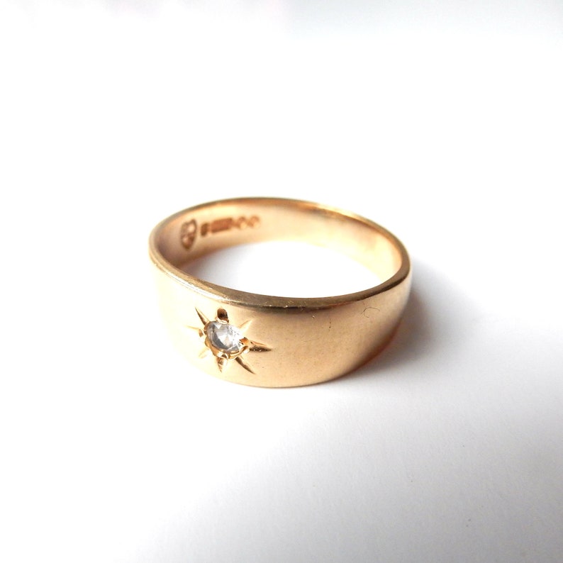 Vintage 9ct Gold CZ Star Gypsy Band US Size 7 3/4 UK Q