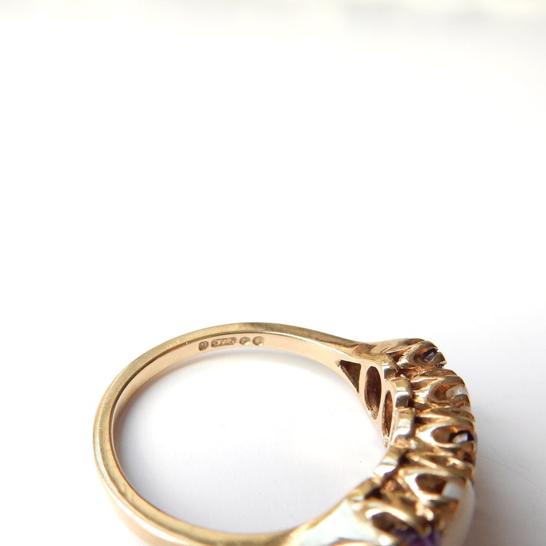 Vintage 9ct Gold Amethyst & Opal Ring US Size 7 UK P