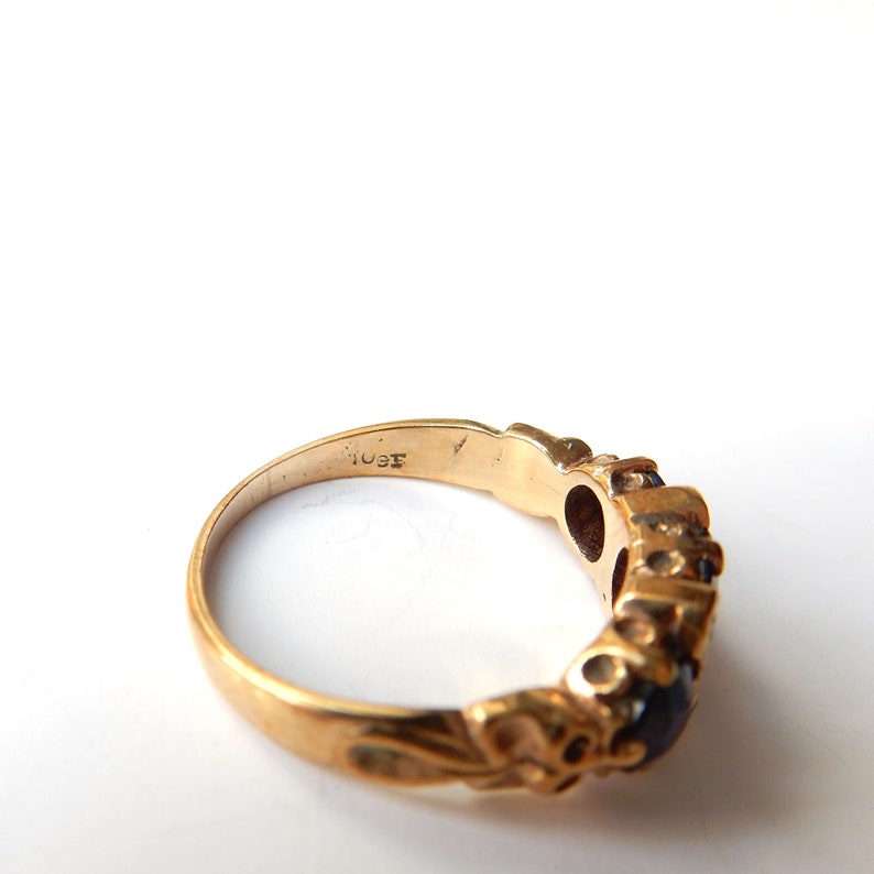 Vintage 10ct Gold Sapphire & Diamond Ring US Size 4.5 UK K