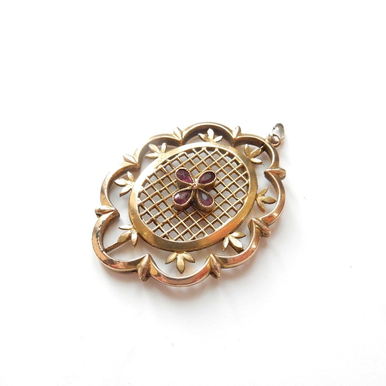 Edwardian Rolled Gold Amethyst Filigree Openwork Pendant