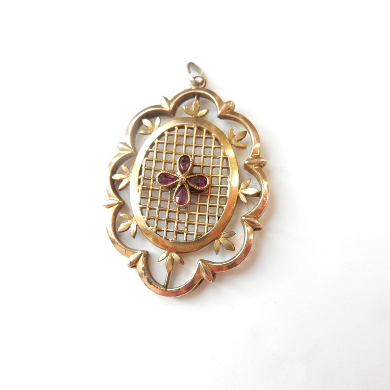 Edwardian Rolled Gold Amethyst Filigree Openwork Pendant