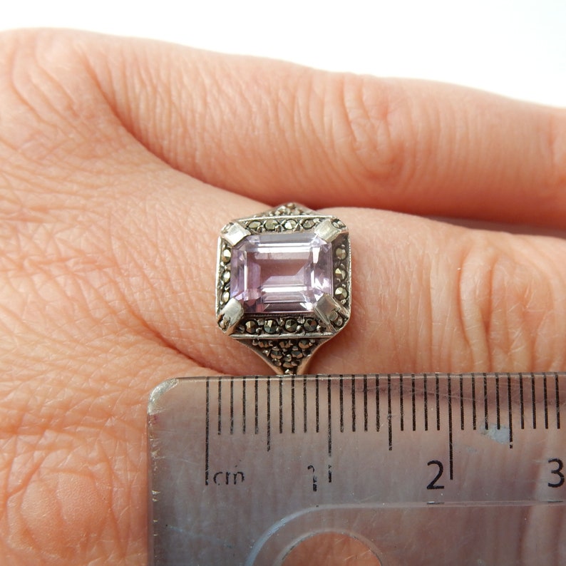 Art Deco Sterling Silver Amethyst & Marcasite Ring US Size 7 1/4 UK P