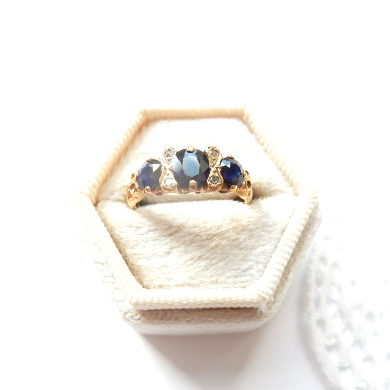 Vintage 10ct Gold Sapphire & Diamond Ring US Size 4.5 UK K
