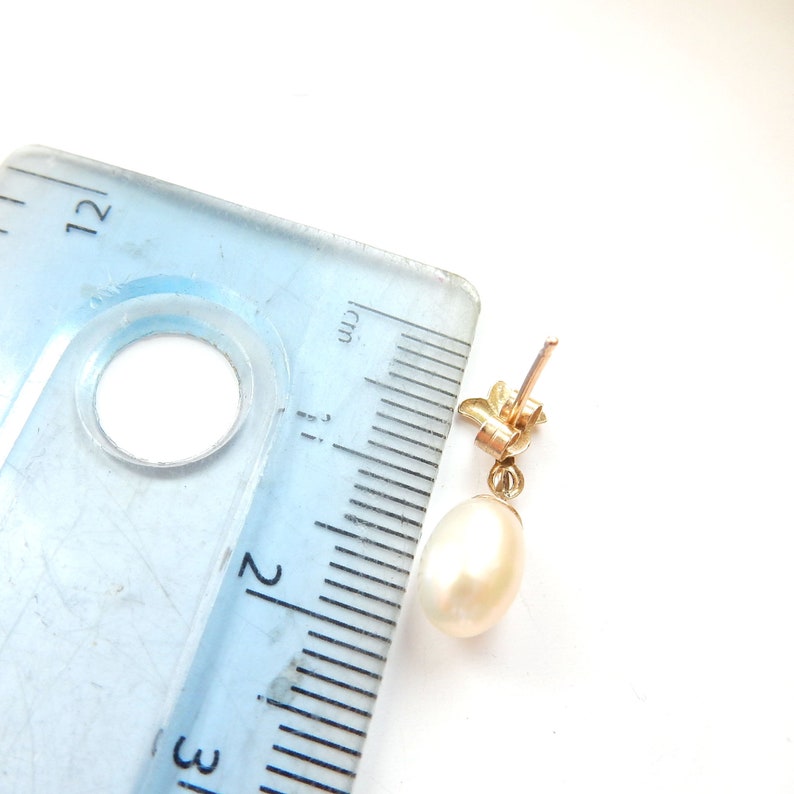 Vintage 9ct Gold Fleur Di Lis Pearl Drop Earrings