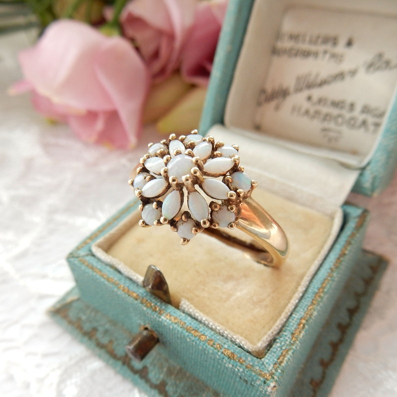 Antique 14ct Gold Opal Flower Ring US Size 11.5 UK Y