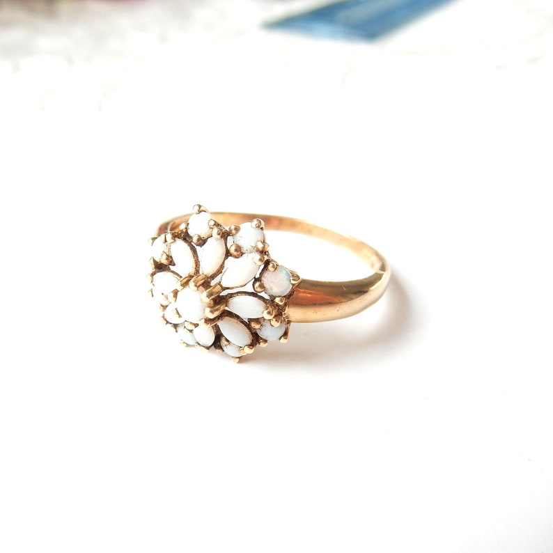 Antique 14ct Gold Opal Flower Ring US Size 11.5 UK Y