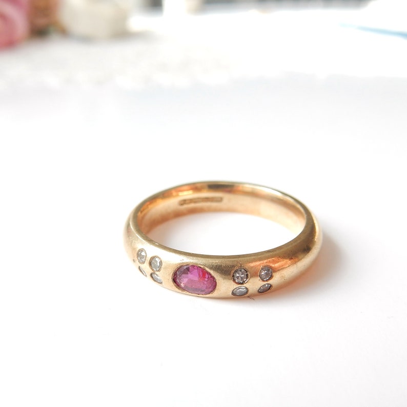 Vintage 9ct Gold Ruby & Diamond Ring July Birthstone US Size 6 1/4 UK N