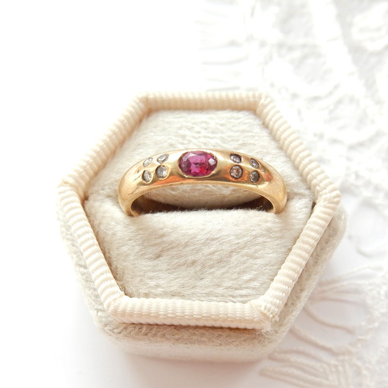 Vintage 9ct Gold Ruby & Diamond Ring July Birthstone US Size 6 1/4 UK N