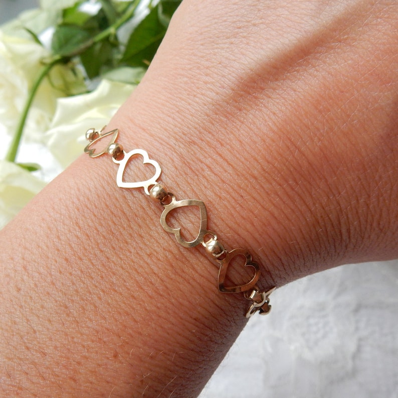 Vintage 9ct Gold Heart Link Bracelet 7 1/4"