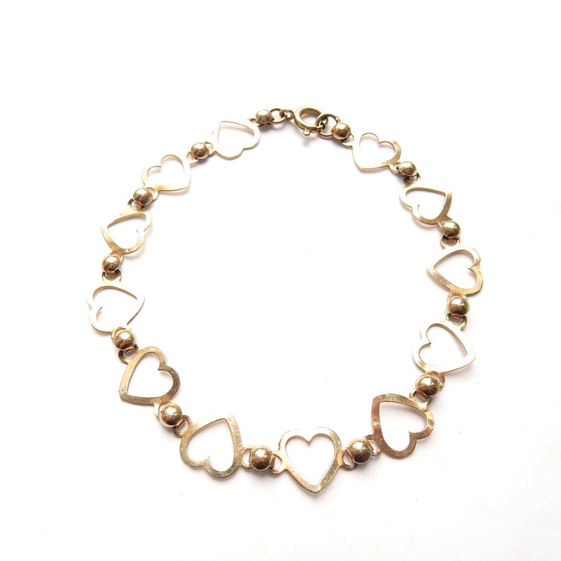 Vintage 9ct Gold Heart Link Bracelet 7 1/4"