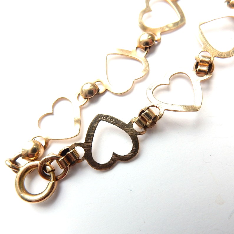 Vintage 9ct Gold Heart Link Bracelet 7 1/4"