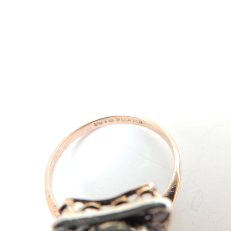 Antique 9ct Gold Silver Onyx & Diamond Ring US Size 5 1/4 UK L